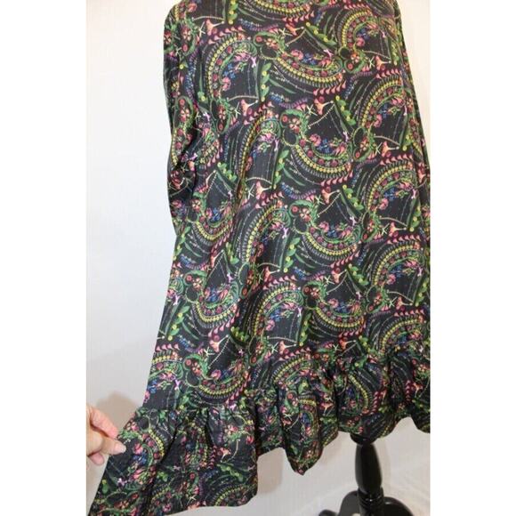 CYNTHIA ROWLEY Sz 0 XS Black Floral Ruffle Hem Swing Flounce Dress - Picture 7 of 13